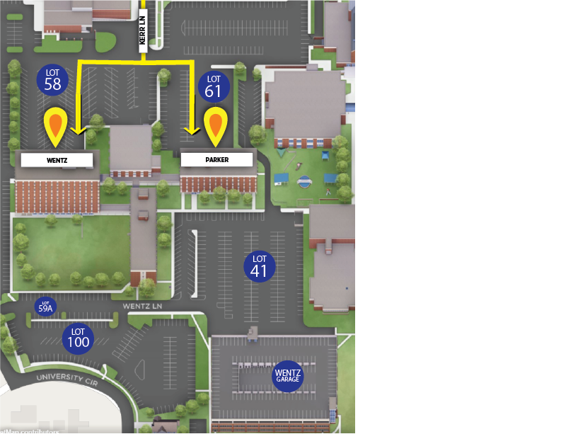 Parker and Wentz Halls Parking Map
